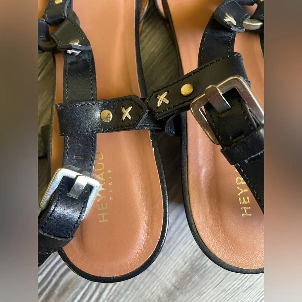 Heyraud Paris Black Leather Women's Sandals